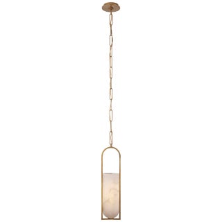 Kelly Wearstler for Visual Comfort Signature Melange Small Elongated Pendant in Antique-Burnished Brass with Alabaster Shade For Sale