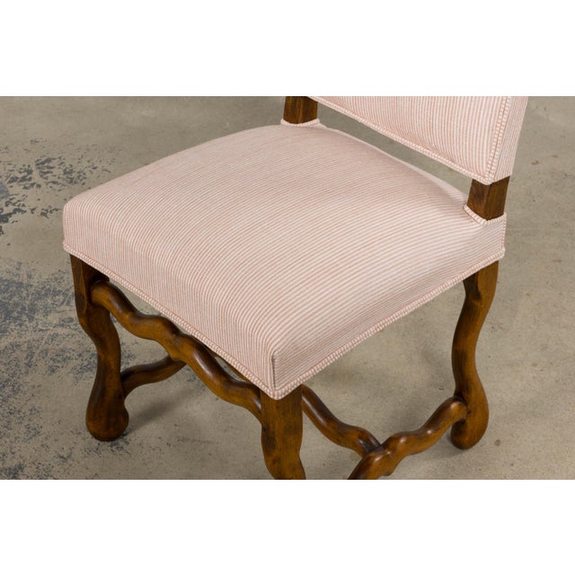 Antique French Louis XIII Style Os De Mouton Oak Dining Chairs in Blush Pink Stripe - Set of 6 For Sale - Image 15 of 17