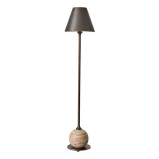 Tall Marble Ball & Bronze Table Lamp For Sale
