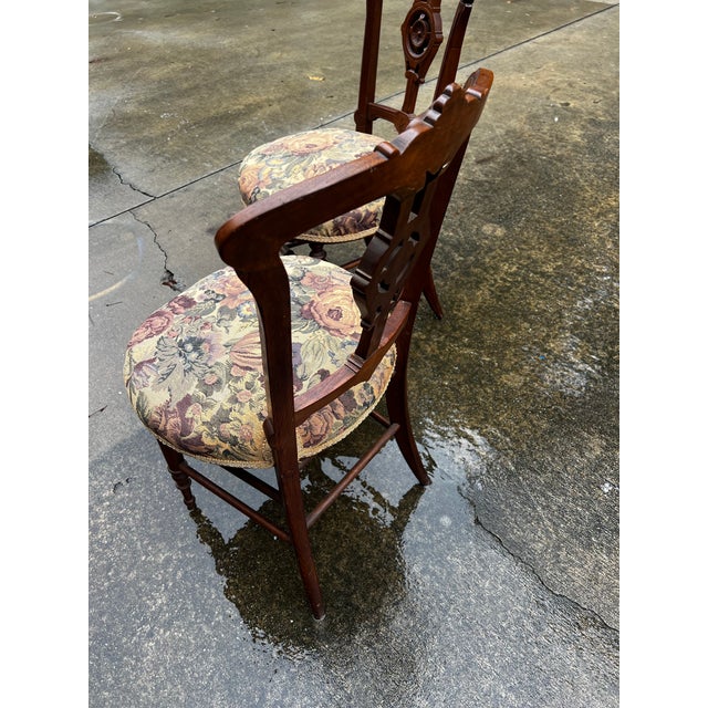 Antique Pair of Wooden Carved Accent Chairs With Central Medallion Detail For Sale - Image 10 of 12