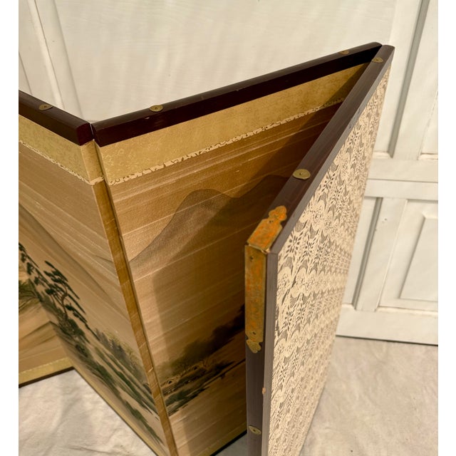 Vintage Japanese Byōbu Hand-Painted Silk Landscape Folding Screen For Sale - Image 11 of 13
