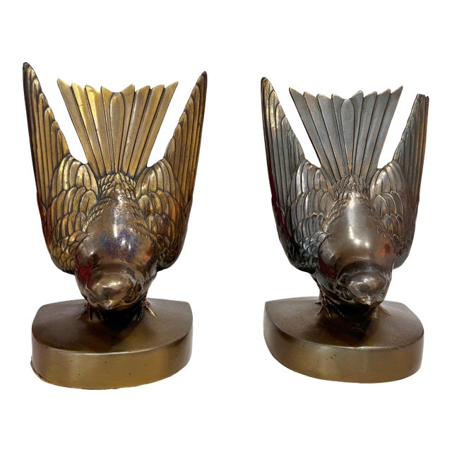 Mid 20th Century Sculptural Brass Bird Bookends- American Craftmanship, by PMC For Sale