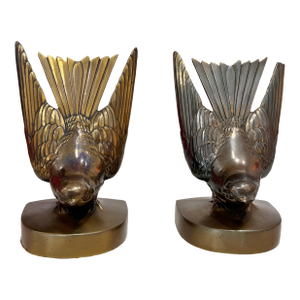 Mid 20th Century Sculptural Brass Bird Bookends- American Craftmanship, by PMC