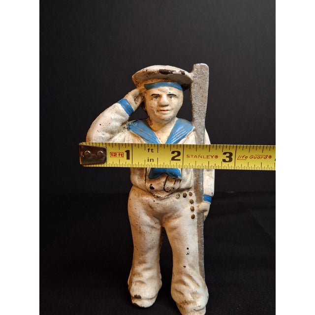 Antique Hubley Cast Iron Saluting Sailor Oarsman Still Penny Bank C. 1910-1915 For Sale - Image 10 of 11