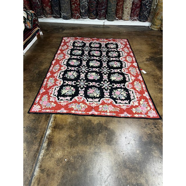 2000 - 2009 Handwoven Chainstitch Style Black/Rust Rug 7'1" X 10'9" For Sale - Image 5 of 11