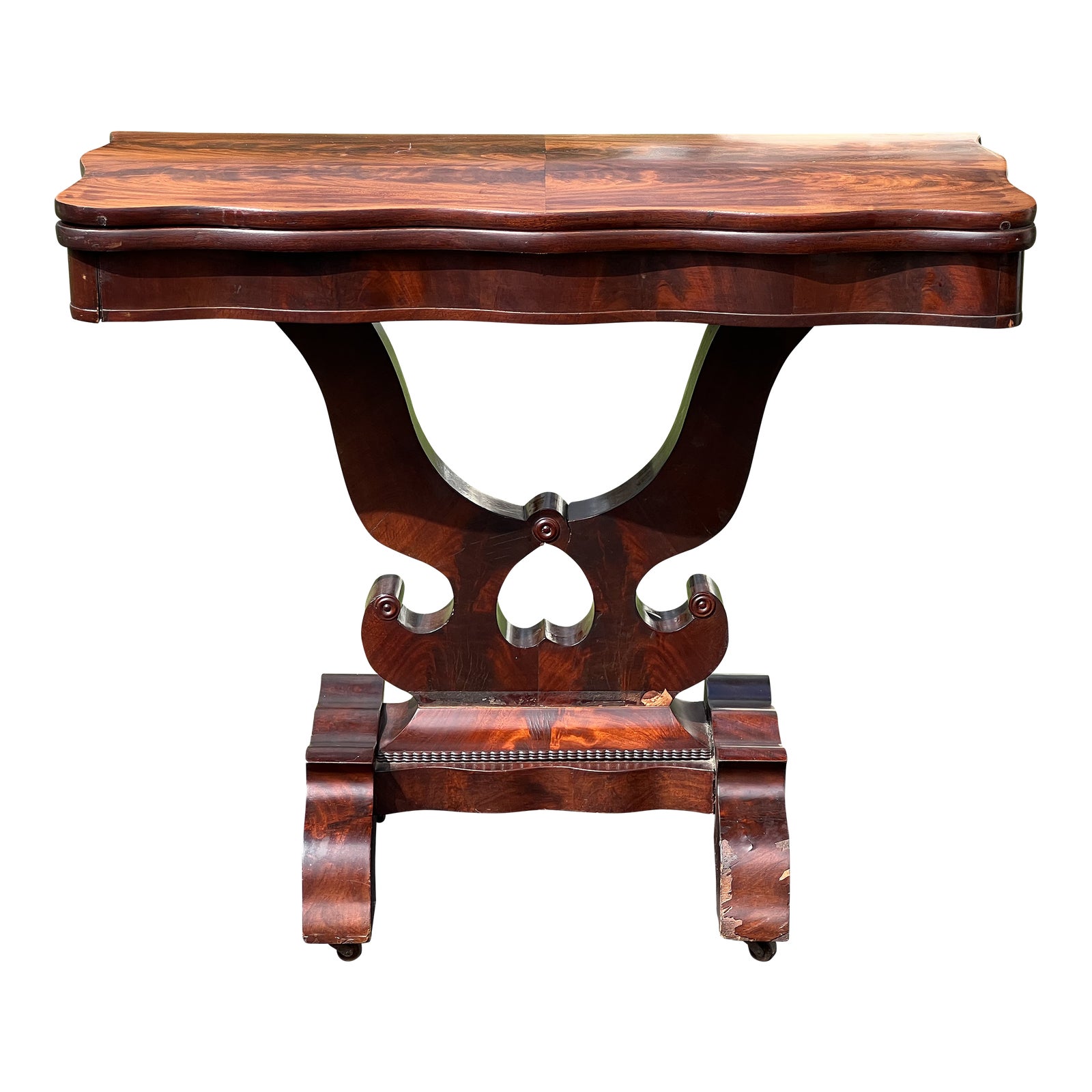 Mid 19th Century Antique Flame Mahogany American Empire Game Table
