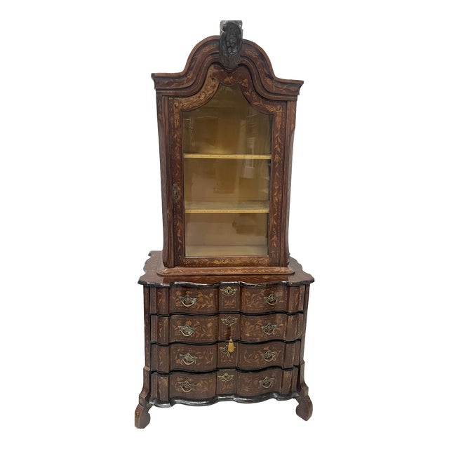Dutch Inlaid Wood 2-Body Display Cabinet, 19th Century For Sale