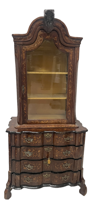 Dutch Inlaid Wood 2-Body Display Cabinet, 19th Century