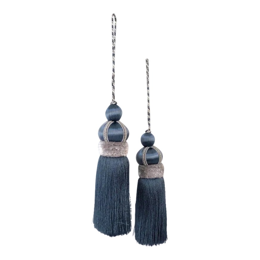 Key Tassels in Slate - Blue Color With Satin and Cut Velvet Details ...