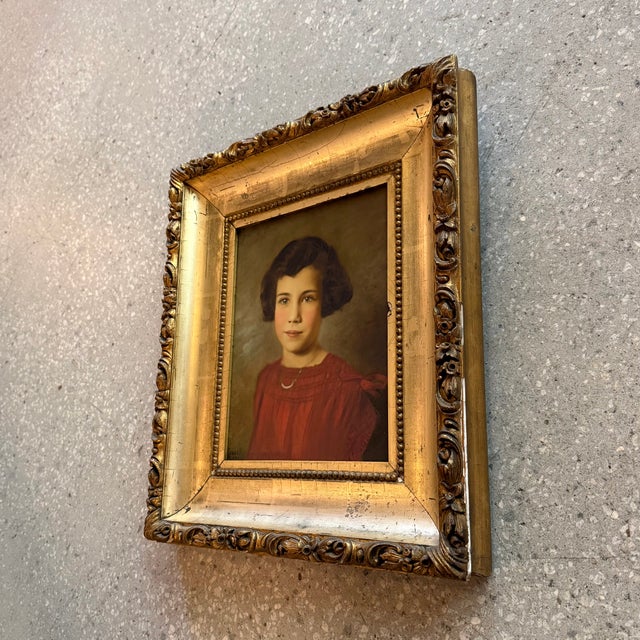 Realism Early 20th Century Gilt Framed Portrait Painting of a Young Girl For Sale - Image 3 of 8