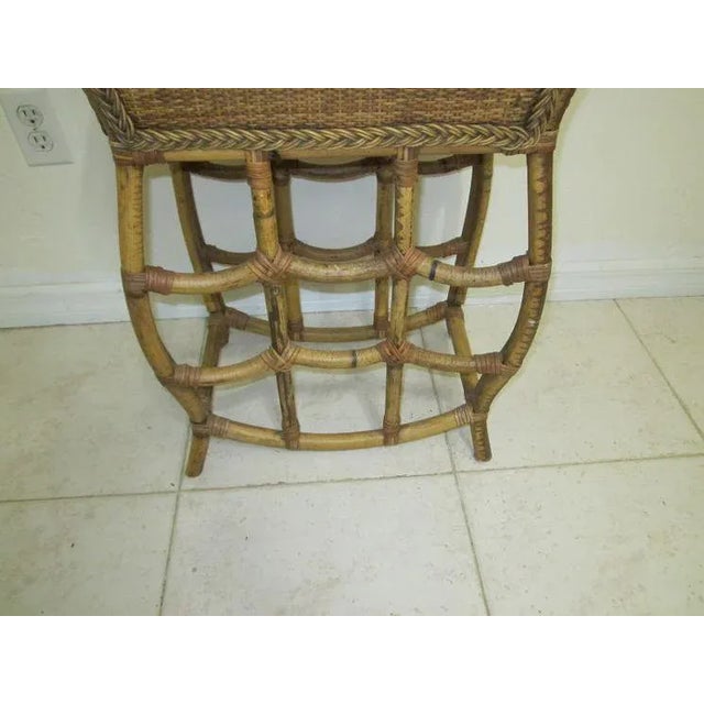 1980s Bamboo Rattan Accent Table With Built in Serving Tray Boho Tropical Vintage For Sale - Image 4 of 12
