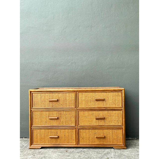 Chocolate Vintage Six-Drawer Rattan Dresser For Sale - Image 8 of 12
