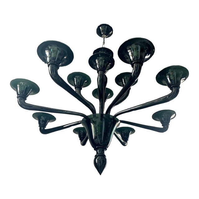 Translucent Green-Bottle Glass Chandelier, Contemporary Murano Style For Sale