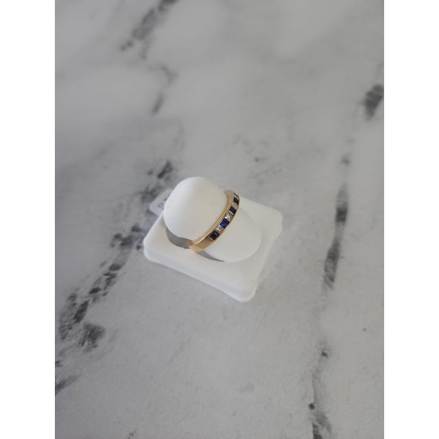 2020s Half Carat Diamond Sapphire Wedding Band 14k Yellow Gold, Size 7 For Sale - Image 5 of 5