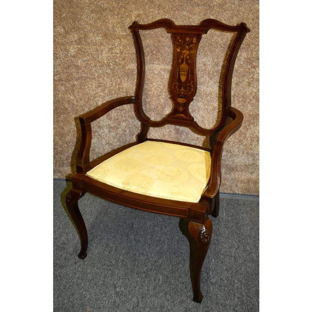 Antique Mahogany Boudoir Armchair Edwardian Inlaid Marquetry Accent Side Chair For Sale - Image 12 of 13