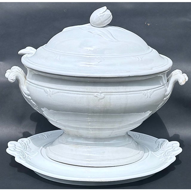 English Antique English Ironstone Soup Tureen Complete Set With Ladle & Underplate Circa 1860 For Sale - Image 3 of 16