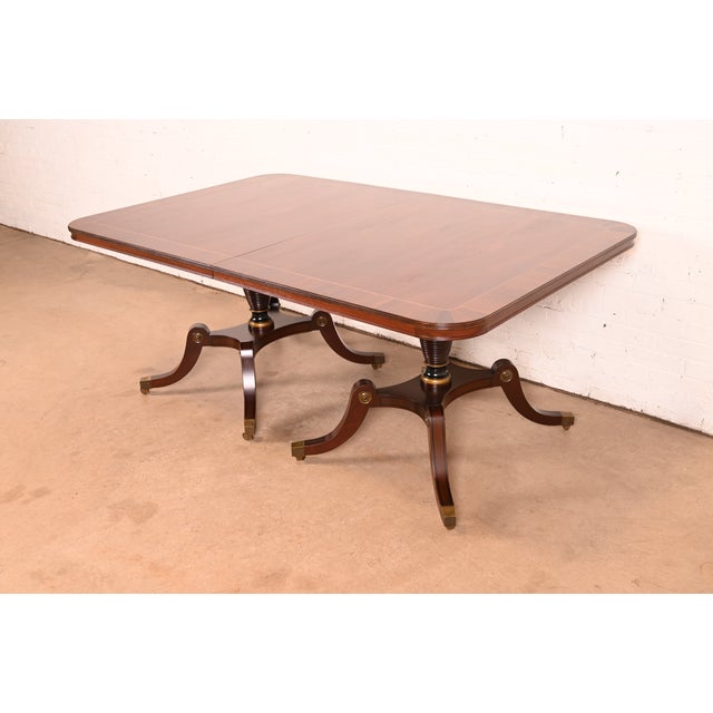 Brown Kittinger Regency Banded Mahogany Double Pedestal Extension Dining Table, Newly Refinished For Sale - Image 8 of 16