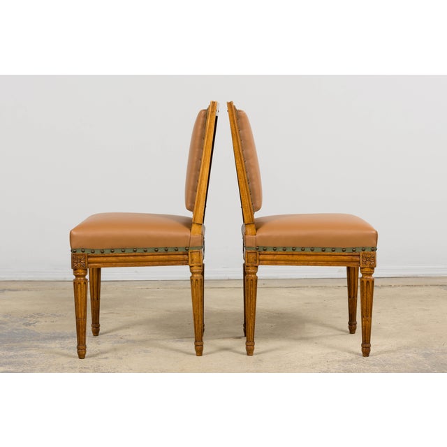 Late 19th Century French Louis XVI Style Dining Chairs in Tan Leather, Set of 6 For Sale - Image 12 of 18
