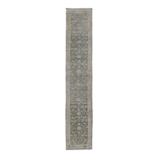 Angora Oushak Long Turkish Runner in Grey Green Background & Light Green Border 2'9 X 15' For Sale