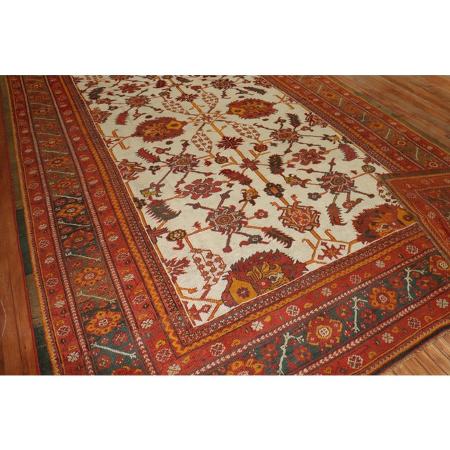 Folk Art Antique Zabihi Collection Ivory Field Turkish Oushak Carpet - 8'11" x 13' For Sale - Image 3 of 12
