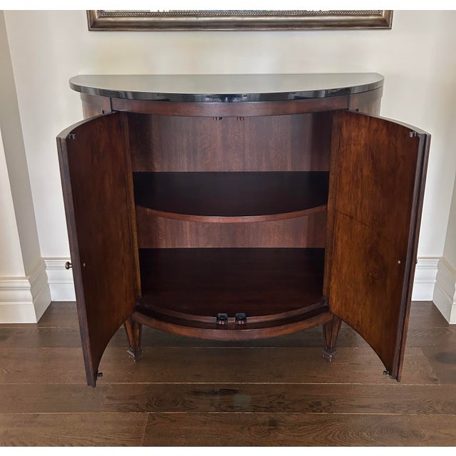 2000 - 2009 Hickory Chair Two-Tone Wood Demilune Cabinet With Black Granite Top For Sale - Image 5 of 6