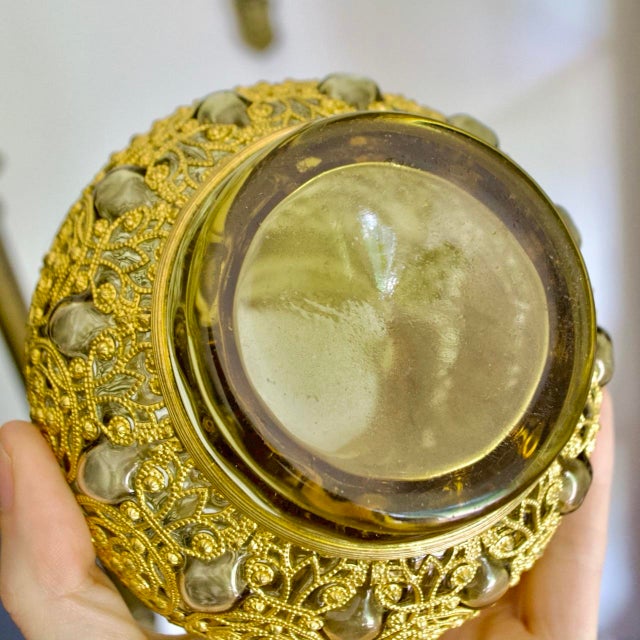 Victorian Adolf Heyden for Fritz Heckert Antique Glass Vase – Brass Caged Olive Green Art Glass, Circa 1880s For Sale - Image 3 of 5
