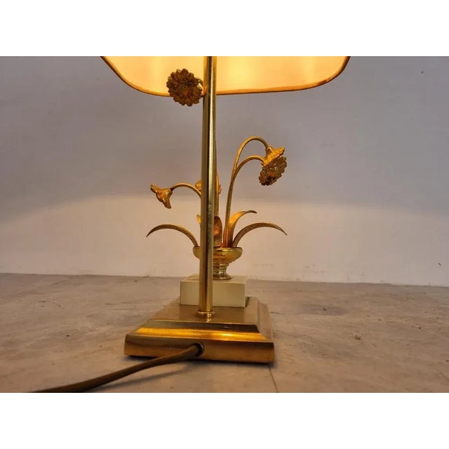 Metal Vintage Brass Flower Table Lamp attributed to Massive, 1970s For Sale - Image 7 of 12