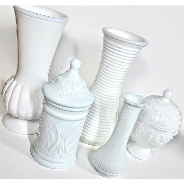 Mid-Century Milk Glass Collection- Set of Five For Sale - Image 11 of 12