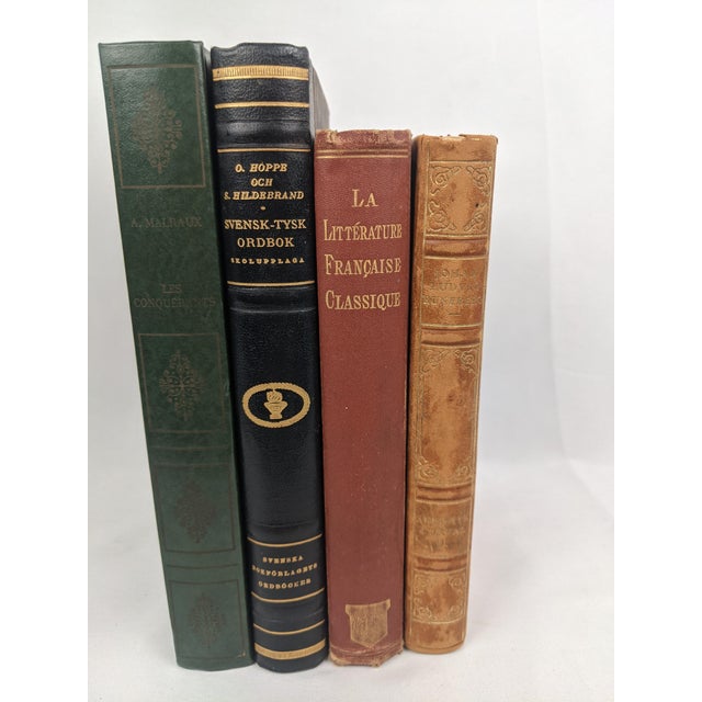 Vintage European Decorative Library Books in Green, Black, Burgundy & Tan, Set of 4 For Sale In New York - Image 6 of 14