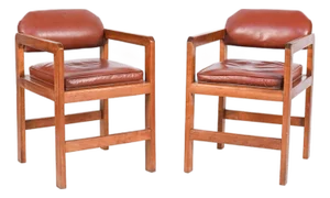 Cherry Wood Library Armchairs in the Style of Frank Lloyd Wright - A Pair