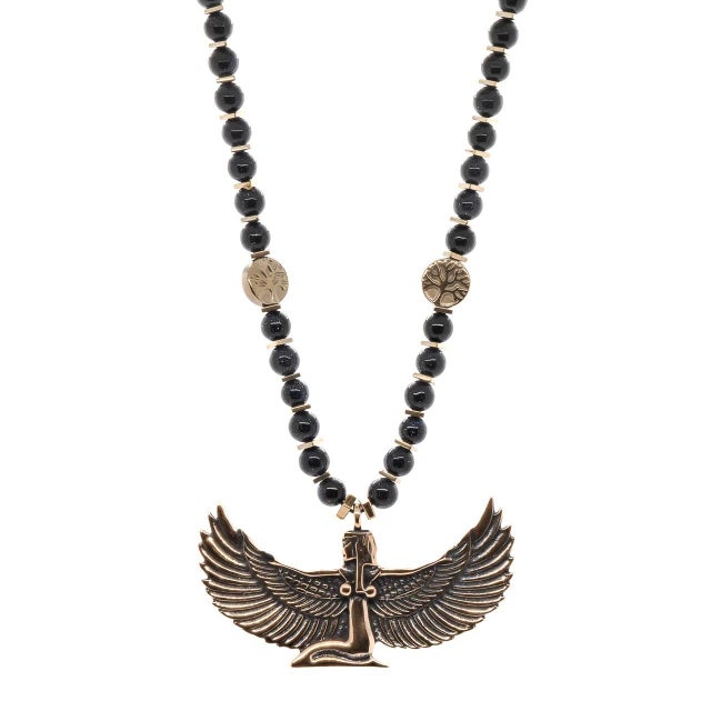Magical Goddess Isis Pendant Black Beaded Necklace For Sale - Image 11 of 11