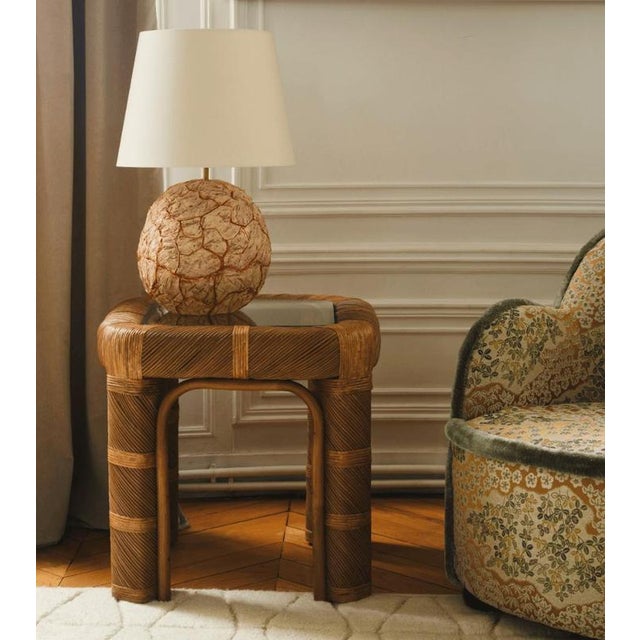 Contemporary Ursula Side Table in Stained Rattan and Tempered Glass by Popus Editions For Sale - Image 3 of 5