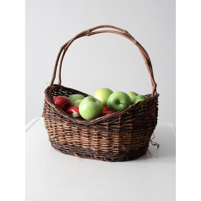 Brown Vintage Wicker Basket For Sale - Image 8 of 9