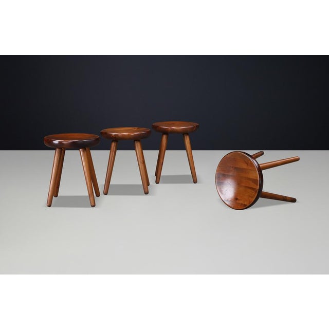Brown Mid-Century Modern French Beech Stool, 1960 For Sale - Image 8 of 12