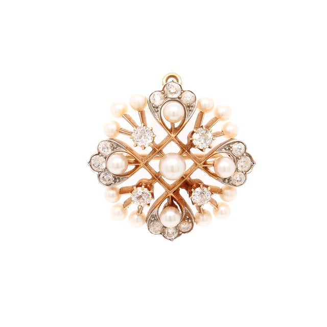 Early 20th Century Antique Edwardian 14k Gold, Pearl, & Diamond Convertible Brooch / Pendant For Sale - Image 5 of 13