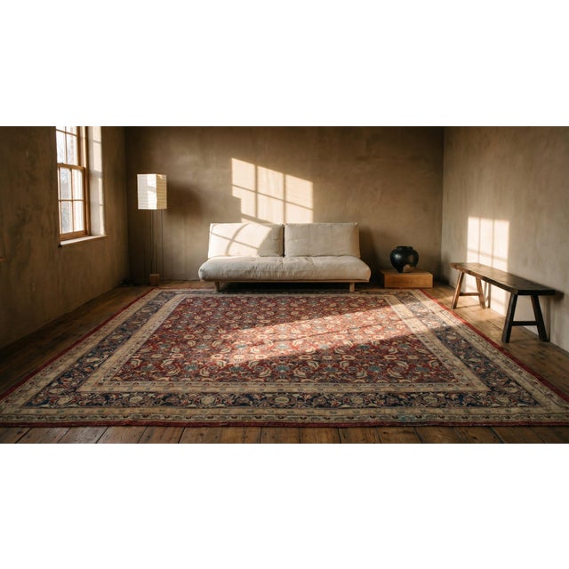 Fantastic Red and Blue Color With Great Palmette Antique Agra Rug For Sale In New York - Image 6 of 8