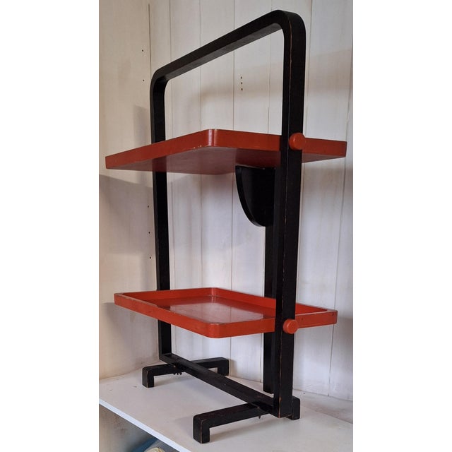 Folding Silent Butler Serving Table with Black Frame and Orange Shelves by Andre Groult, 1924 For Sale - Image 10 of 13