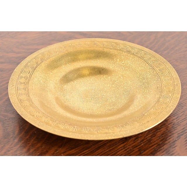 Art Deco Tiffany Studios New York Bronze Doré Plate or Shallow Bowl With Greek Key Design For Sale - Image 3 of 12