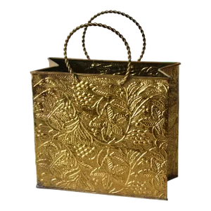 1970s Sarreid Ltd Style Embossed Brass Shopping Tote Bag Magazine Holder