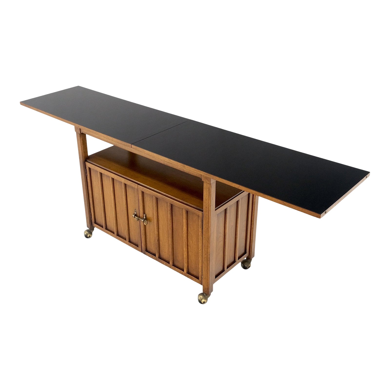 Mid Century Modern Flip Top Black Laminate Serving Cart Bar