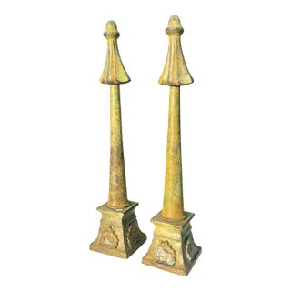Vintage Neoclassical Patinated Metal Architectural Finials, Pair For Sale