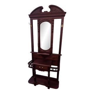 Antique Mahogany Hall Tree With Oval Mirror For Sale
