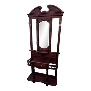 Antique Mahogany Hall Tree With Oval Mirror