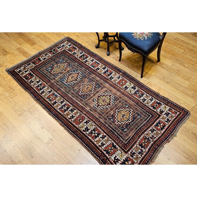 Antique Caucasian Kazak Rug, Handwoven Wool, Memling Gul Medallions, 4' x 7' For Sale - Image 9 of 11