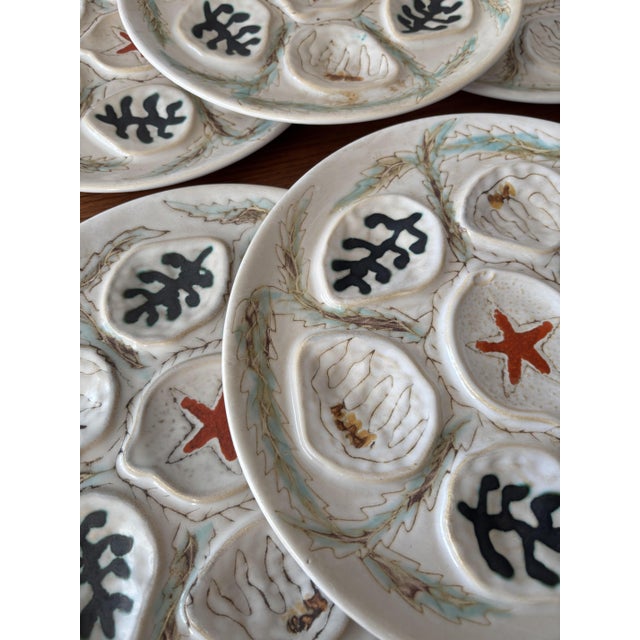 Vintage Ceramic Oyster Plates from Mbfa Pornic, France, 1980s, Set of 6 For Sale - Image 4 of 8