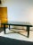 Modernist Dining Table In Deep Green Lacquered Wood And A Brass X Stretcher At The Base. Designed In The 1980's By Paolo...