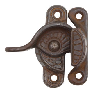Antique Victorian Clam Shell Black Cast Iron Window Lock For Sale