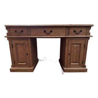 1990s Classic Double Pedestal Solid Wood Executive Desk With Paneled Doors & Three Drawers For Sale