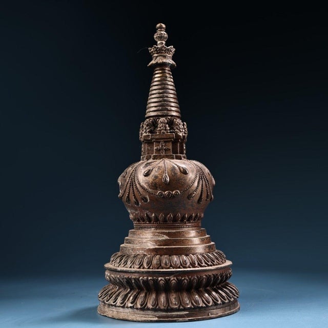 Traditional Late 19th Century Gilt Copper Tibetan Buddhist Stupa, 1.6kg For Sale - Image 3 of 9