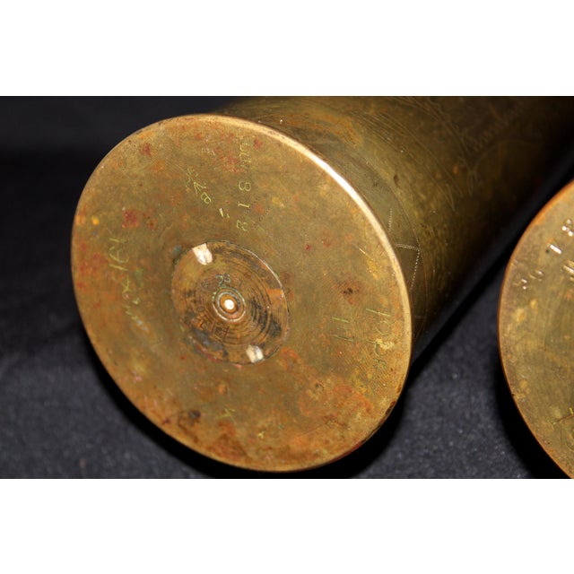 Pair of Antique Wwi Brass Artillery Shell Trench Art Vases, Dated C. 1916–1918 For Sale In Naples, FL - Image 6 of 7